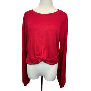Gilly Hicks Cropped Athletic Sweater Womens Large Long Sleeve Red Twist Front